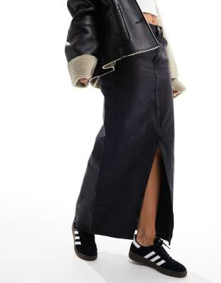 Shop Mango Denim Maxi Skirt In Black