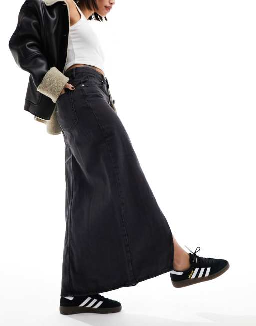 Mango denim maxi skirt in black