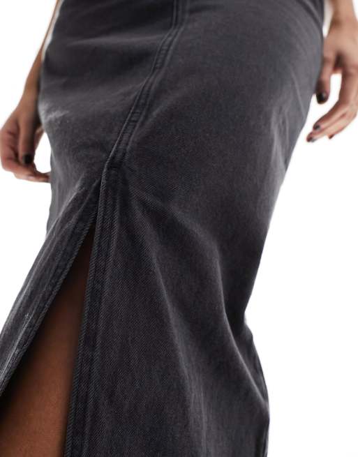 Mango denim maxi skirt in black