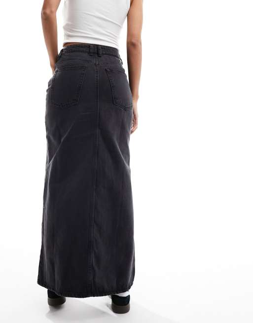 Mango denim maxi skirt in black