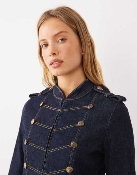 Mango denim militærjakke med høj hals i mørkeblå - view 1