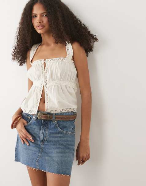 Mango - Denim minirok van 100% katoen in lichtblauw - view 1