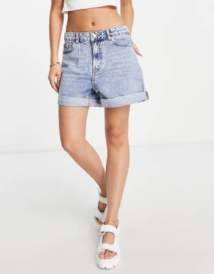 Mango denim mom short in mid blue