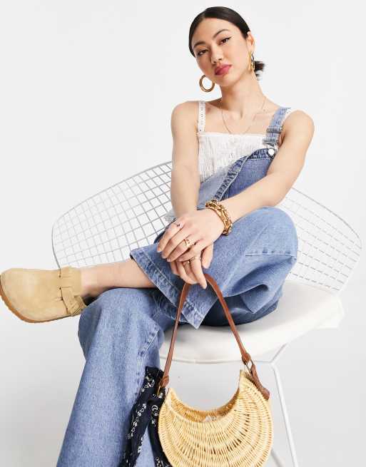 Buy MANGO Women Blue Faded Denim Dungarees - Dungarees for Women 10142371