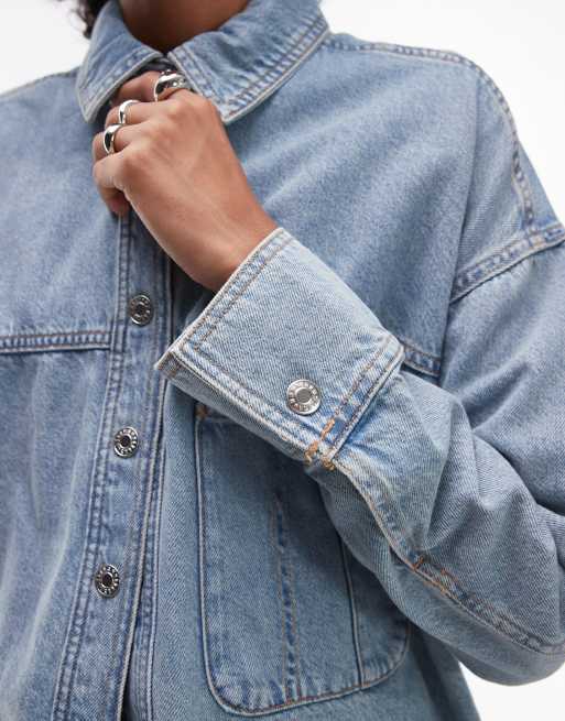 Mango denim oversized shirt 144 with frayed hem in light