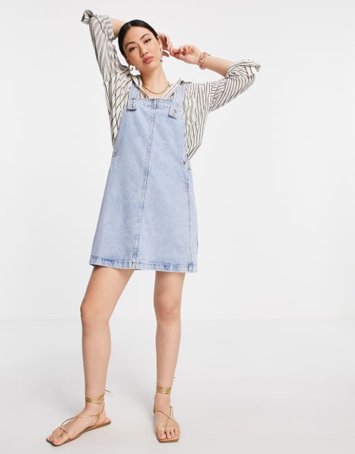 Light denim hotsell pinafore dress