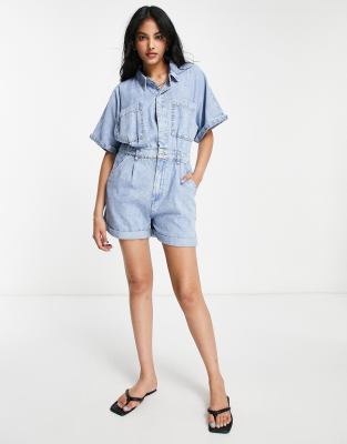 Mango denim playsuit in blue