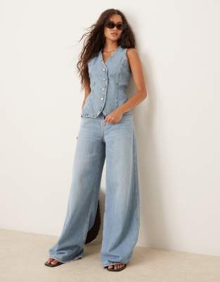 Mango Mango denim seamed waistcoat co-ord in light wash blue