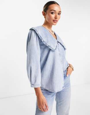 Mango Denim Shirt With Collar Detail In Blue-blues | ModeSens