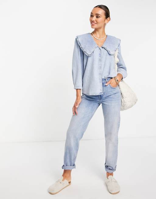 Mango denim shirt with collar detail in blue