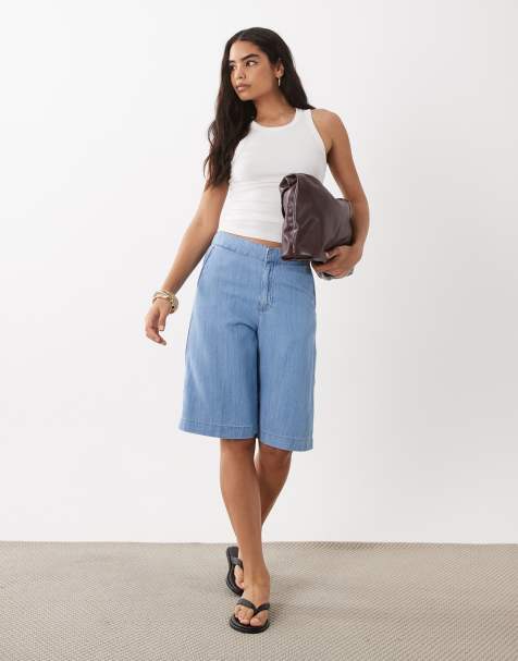 Mango - Denim short met lage taille in blauw - view 1