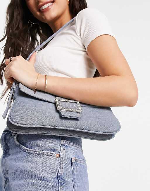 Mango denim shoulder bag in blue