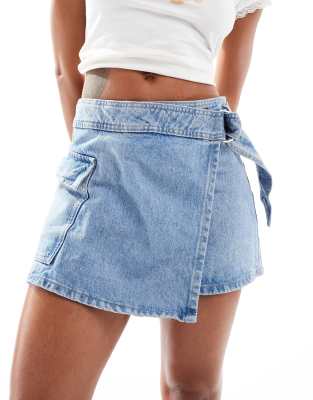 Mango Denim Skort In Light Blue