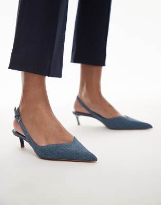  denim sling back kitten heel 