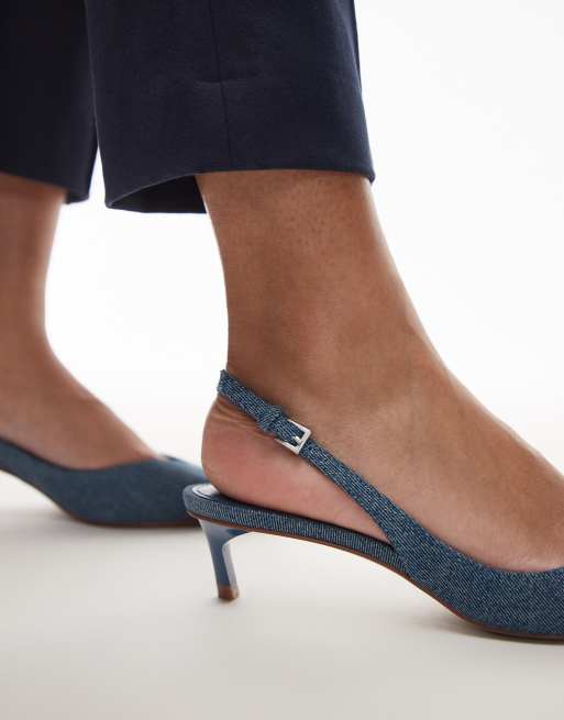 Mango denim sling back kitten heel in blue ASOS