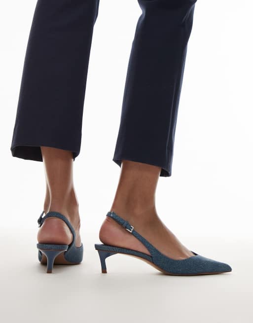 Mango denim sling back kitten heel in blue, 4 of 4