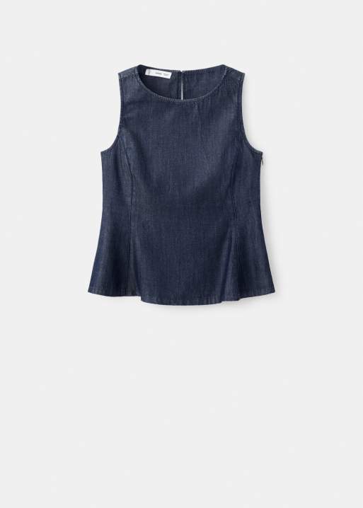 Mango - Denim top met peplum in indigo, deel van co-ord set, 3 van 4