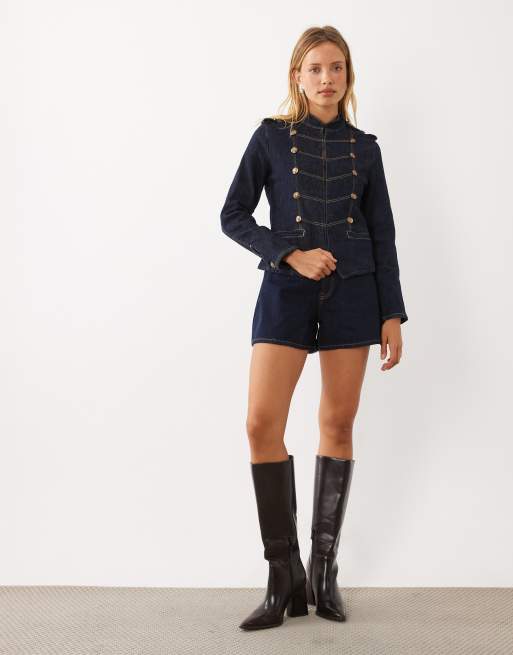 Mango denim utility-jakke med høj hals i mørkeblå, 2 af 4