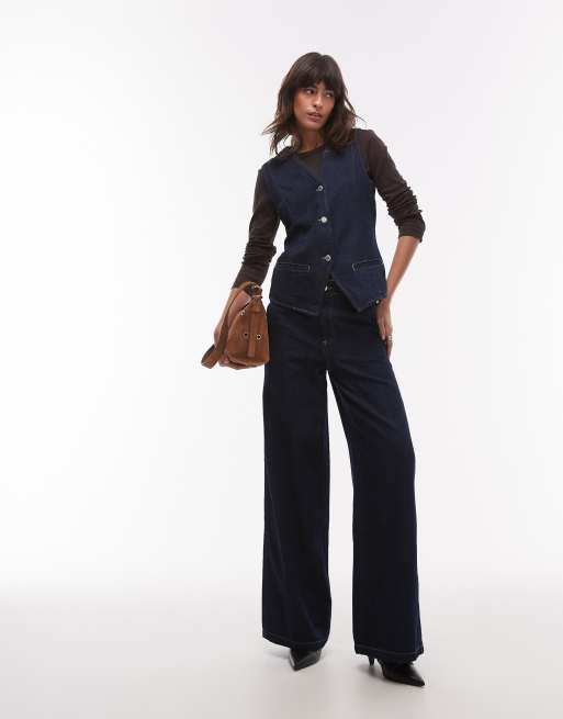 Mango denim vest and denim jeans set in dark blue