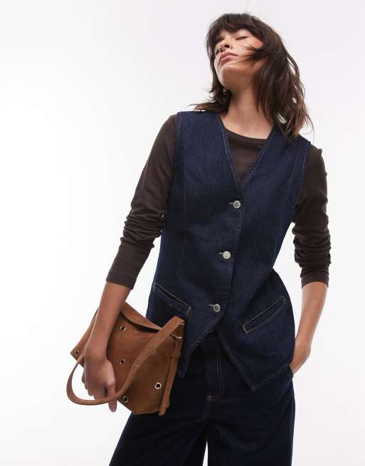 Mango denim vest in dark blue - part of a set