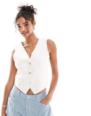 Mango Denim Vest In White