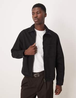 Mango Mango denim zip through jacket in washed black