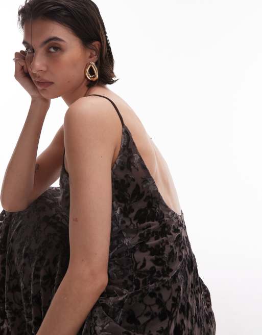 Mango devore slip maxi dress in brown 