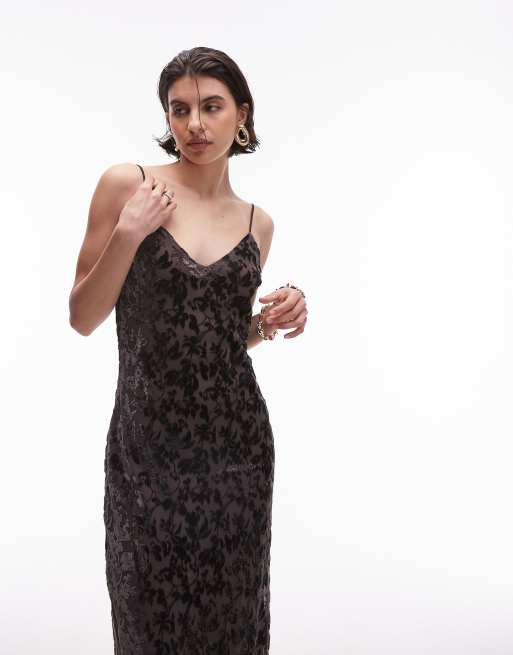 Mango devore slip maxi dress in brown 