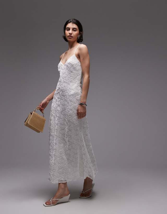 Mango devore maxi slip dress in ivory