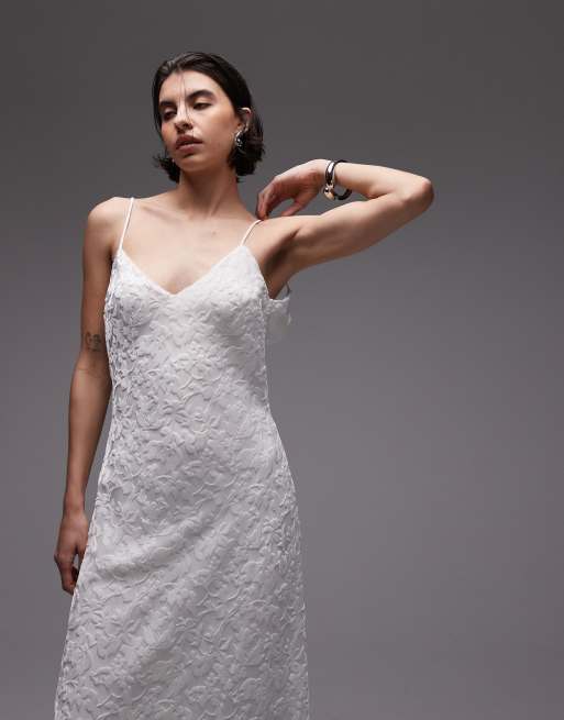 Mango devore maxi slip dress in ivory 