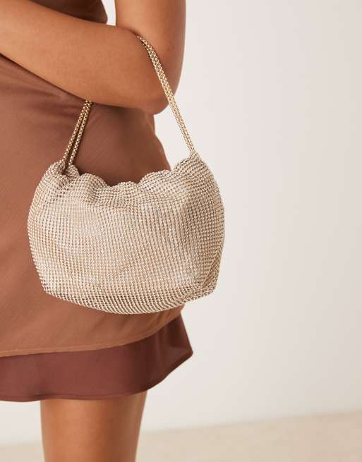 Mango diamante chain bag in gold