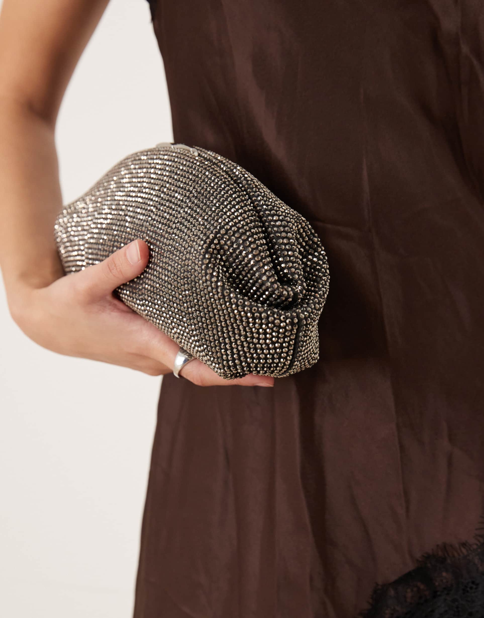 mango diamante clutch bag in silver