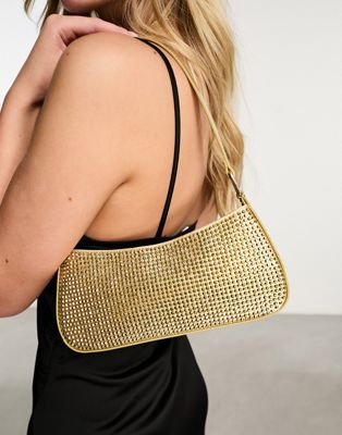 Mango diamante detail shoulder bag in gold - ASOS Price Checker