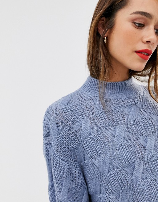 Mango diamond cable knit jumper in blue