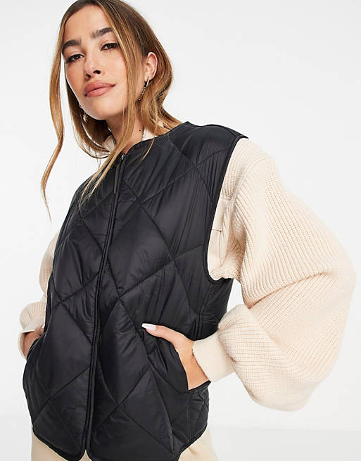  Mango diamond quilted gilet in black 
