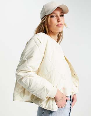 Mango diamond quilted puffer jacket in cream