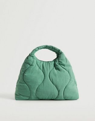Mango diamond quilted tote bag in light green