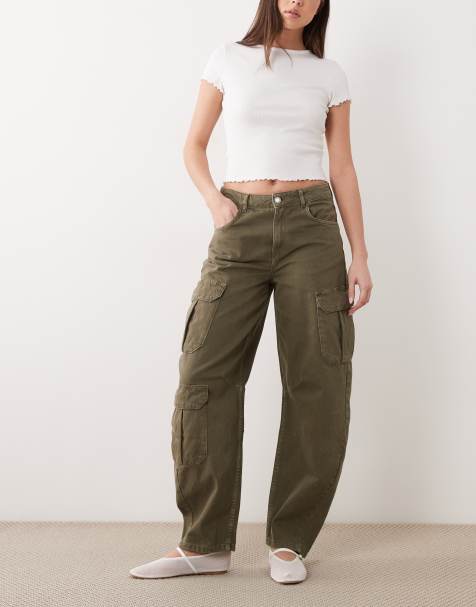 Mango Dilly 100% cotton utility barrel jean in khaki - view 1