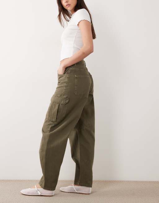 Mango - Dilly - Utility jeans van 100% katoen met wijde ronde pijpen in kaki, 2 van 5
