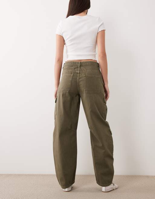 Mango - Dilly - Utility jeans van 100% katoen met wijde ronde pijpen in kaki, 3 van 5