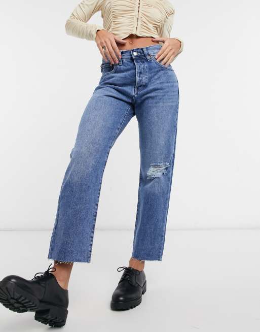 Mango distressed slim jeans in blue | ASOS