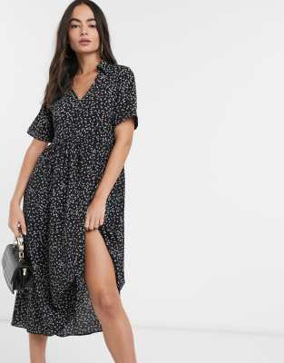 black floral smock dress