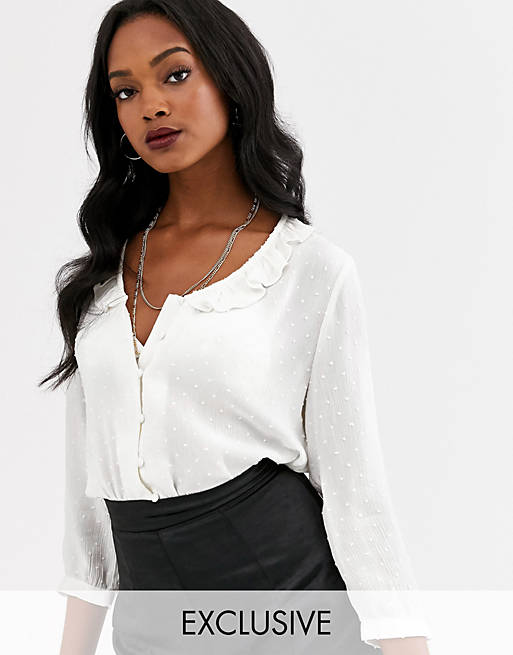 Mango dobby detail blouse in off white | ASOS