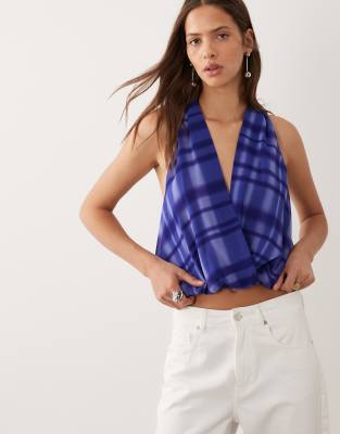 Mango Dolpin Halterneck Top In Blue