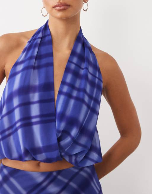 Mango Dolpin haltertop in blauw ruitje, 4 van 4