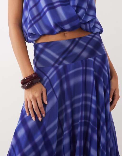Mango Dolpin midi rok met puntige zoom in blauw geruite print, 4 van 5