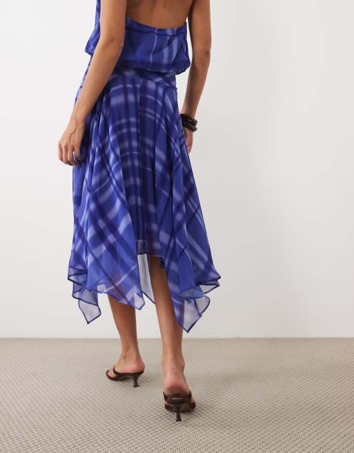 Mango Dolpin midi rok met puntige zoom in blauw geruite print, 5 van 5