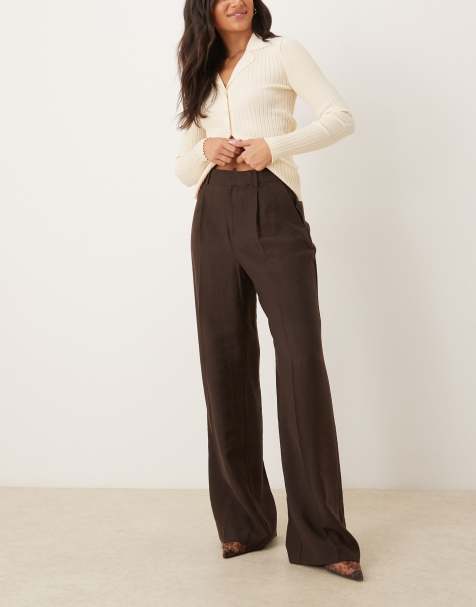 Mango tailored pleat front trouser in brown