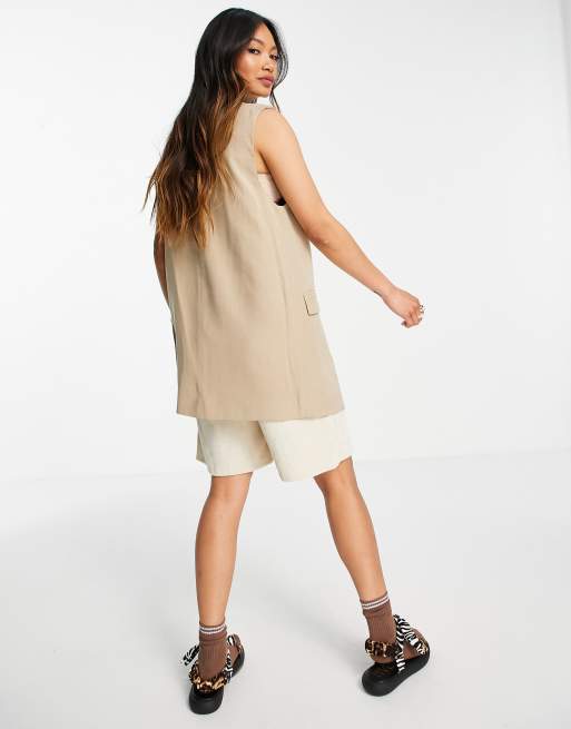Mango – Doppelreihiger, ärmelloser Blazer in Camel, Kombiteil, 2 von 4