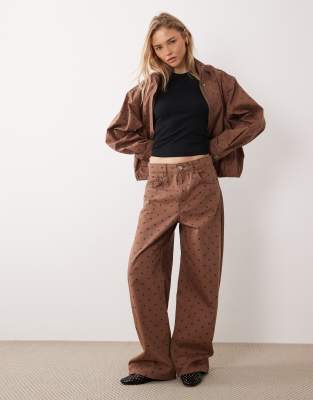 Mango Dots 100% cotton baggy jeans in brown polka dot - part of a set